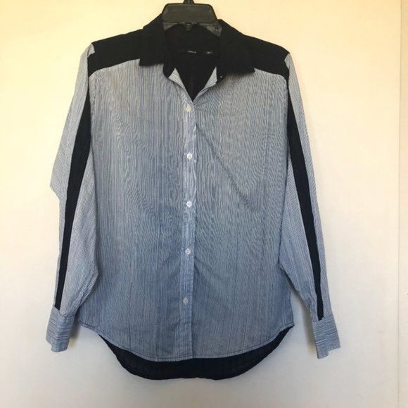 J Brand Blue/White Pinstripe Button Down Blouse- Size Small - Picture 2 of 11